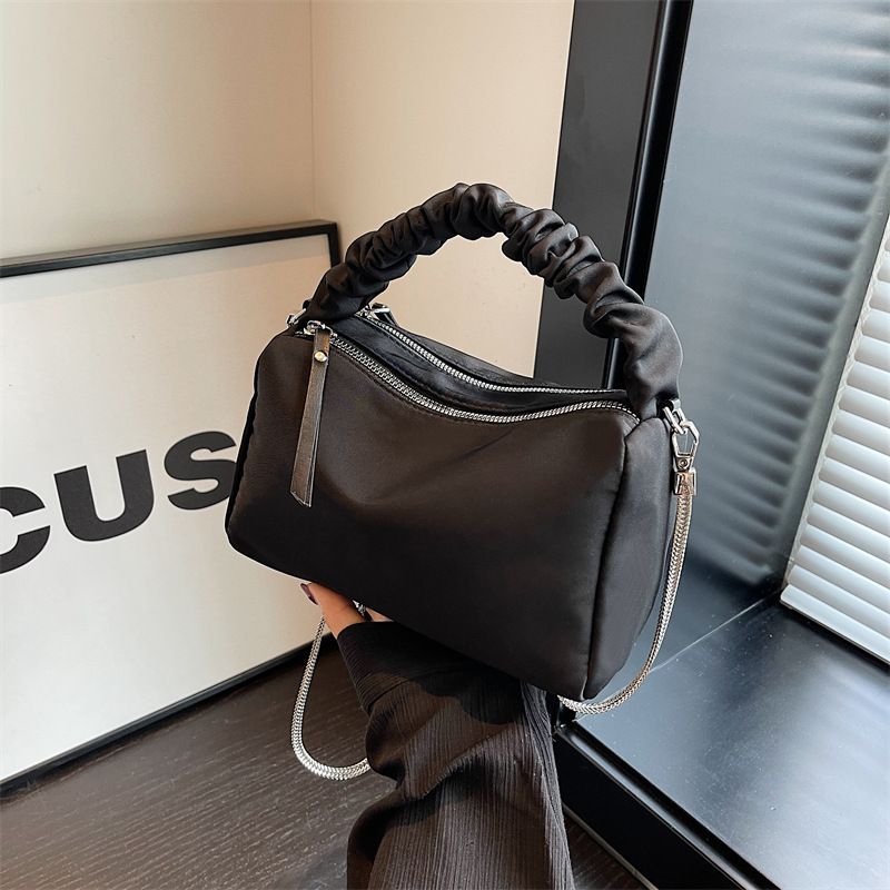 3016 Women's Autumn/Winter New Solid Color Pleated Handbag Casual Zipper Crossbody Bag