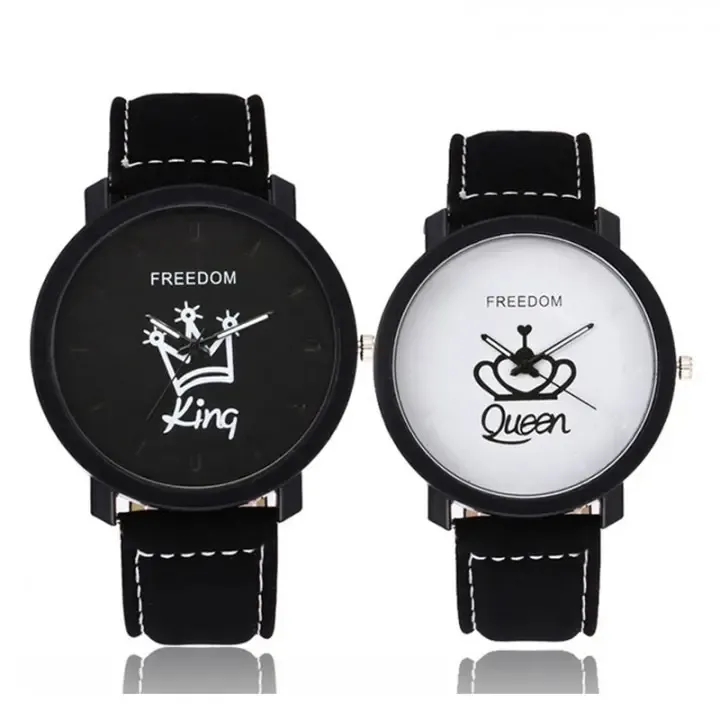 Couple Watches King and Queen Crown Couples Watch Wrist watch with PU Faux Leather Band for Lovers
