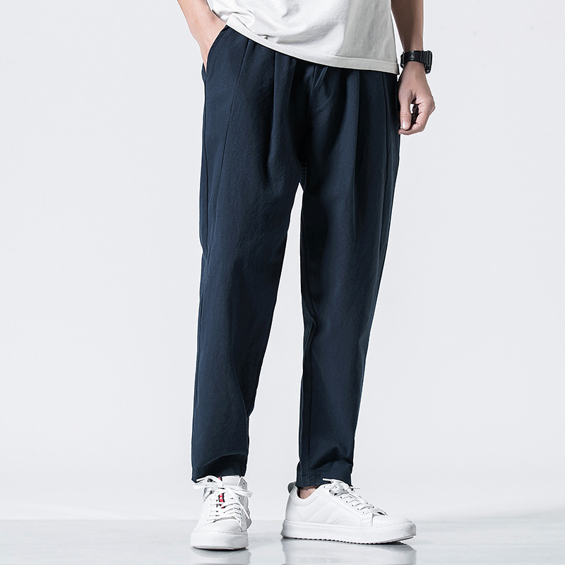 New Chinese style foreign trade autumn cotton linen pants men's retro plus size loose Harlan pants