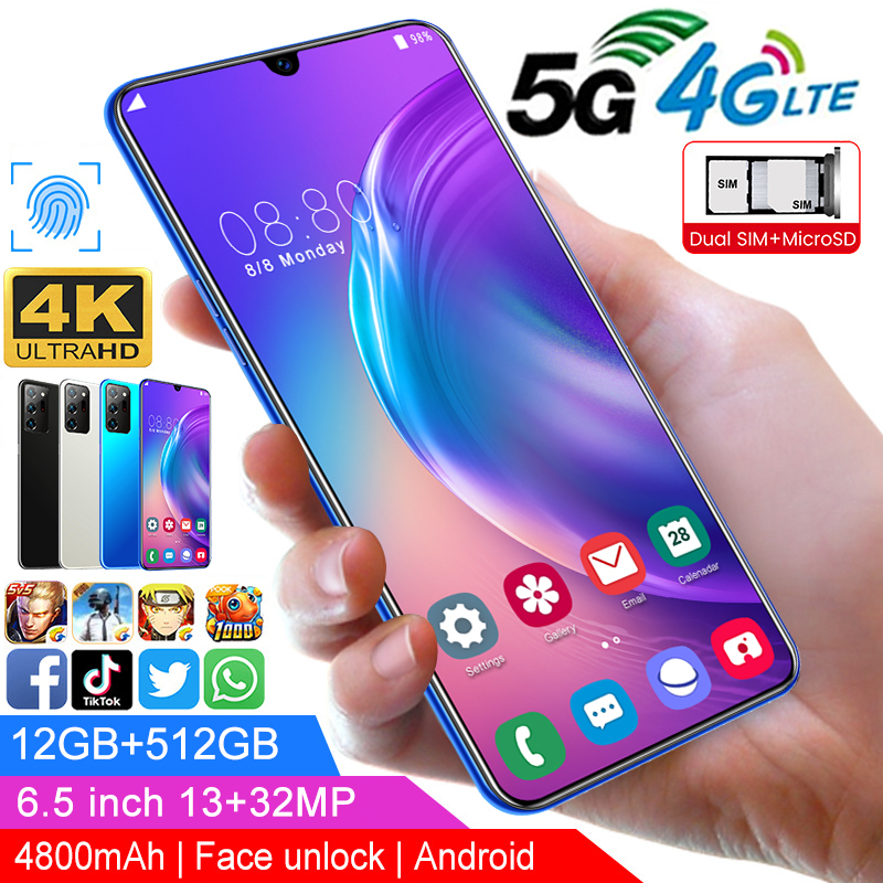 Note20u new smartphone 6.5-inch large screen 12 + 512gb HD camera 13 + 32mp 4800mAH eight core Android 9.0
