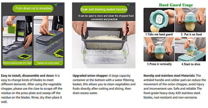 Vegetable Chopper Mandoline Slicer Cutter Chopper 12 in 1 Interchangeable Blades with Colander Basket and Container by LAGPOUSI Cleaningtool 