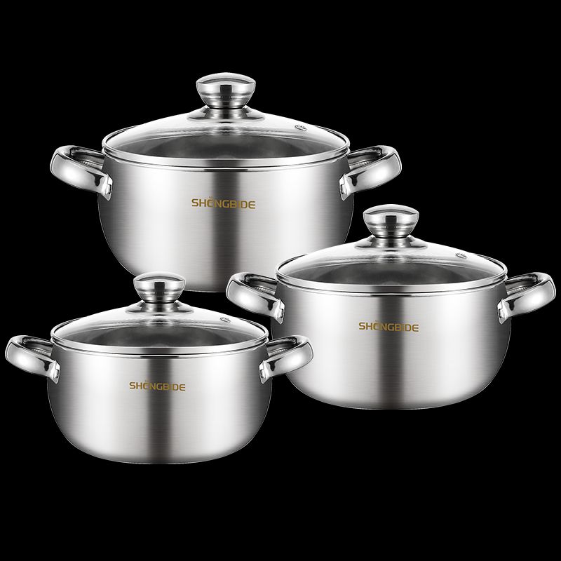 Thickened right angle soup pot six-piece set with gold-plated handle