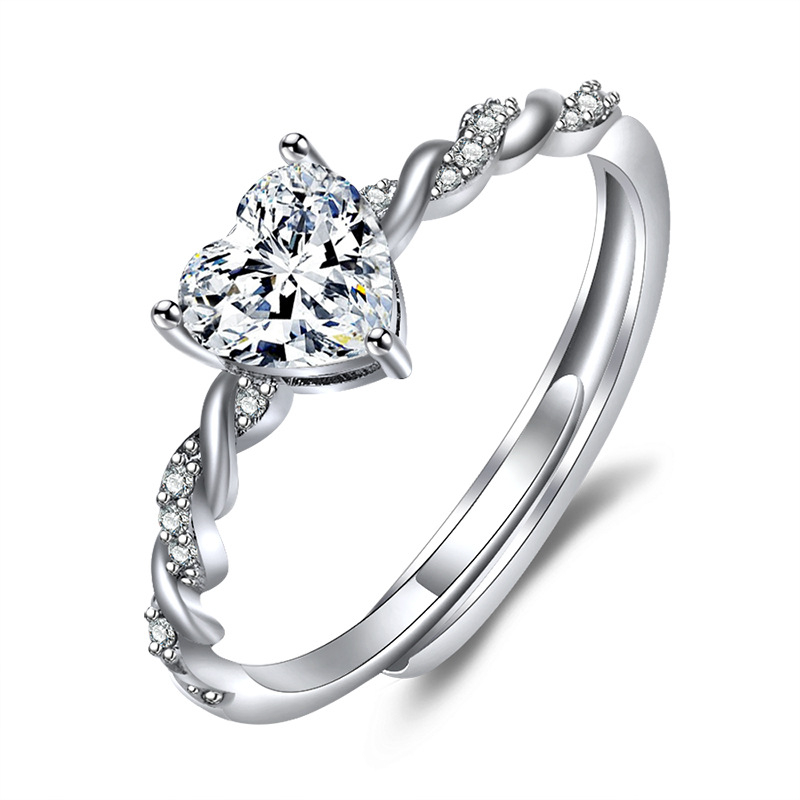 J37 Women Shining Love Heart Diamond Engagement Rings Platinum Plated Silver Ring