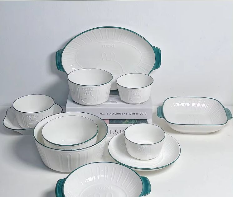 Luxury household ceramic porcelain tableware - Non-slip pattern design dish noodle soup bowl - XC-13 / XC-14 / XC-15 / XC-16