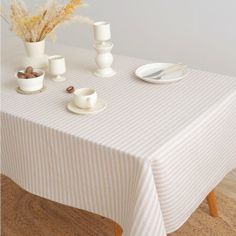 TWJ Striped Cotton Linen Tablecloth, Rectangular Dustproof Tablecloth