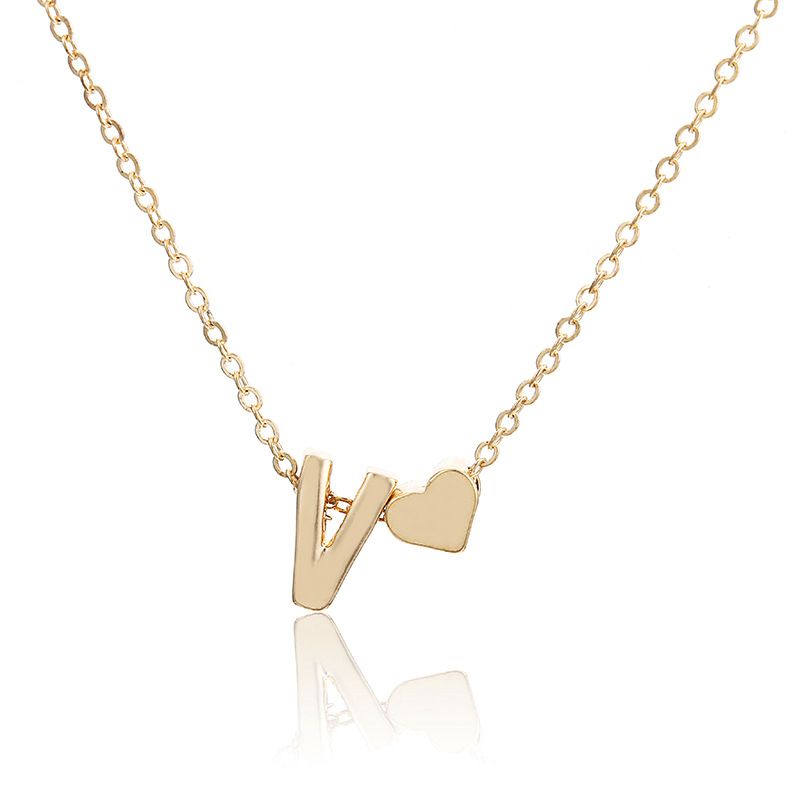 New simple peach heart-shaped letter necklace, elegant and versatile 26-letter original heart clavicle chainV
