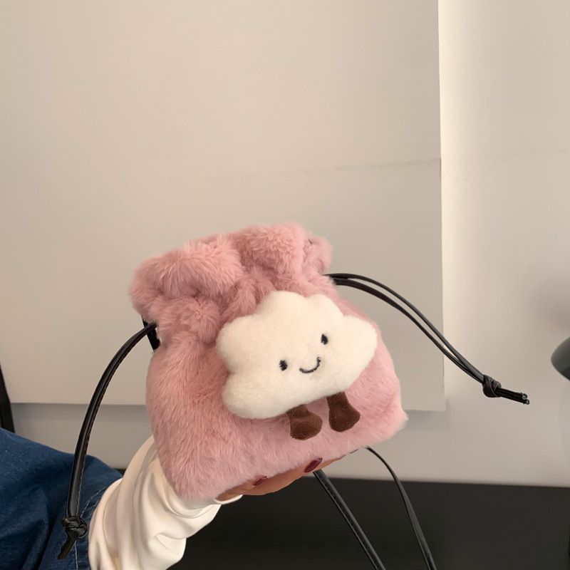 1015WJ Fashion Fluffy Handbags Ladies Drawstring Cute Crossbody Bags Pure Color Shoulder Bags Women with Cloud Accessory