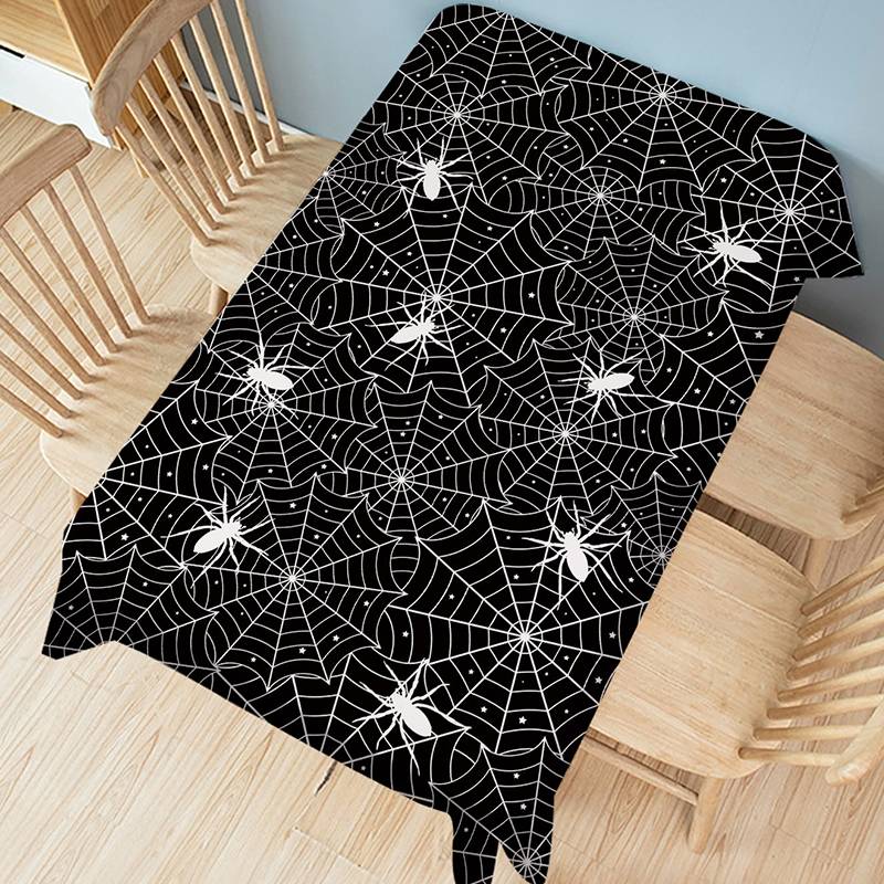 100*140CM Rectangular Halloween Tablecloth, Spider Web Table Cover, Spillproof Washable Polyester Table Topper - Perfect for Halloween Decoration, Dinner Parties