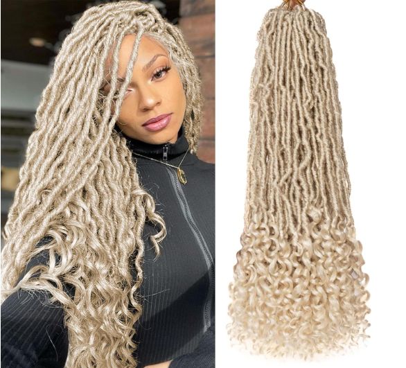 Obaasima Strands New Faux Locs Crochet Hair With Curly Ends- Soft Locs Crochet Braids Hair Blonde  Nu Locs Braiding Hair for Women (613#)