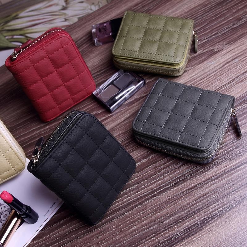 Women Short Wallets PU Leather Female Plaid Purses Card Holder Wallet Fashion Woman Cute Small Zipper Wallet With Coin Purse