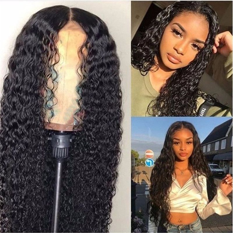 European and American black middle split long curly hair explosive head wig, chemical fiber high-temperature silk head cover