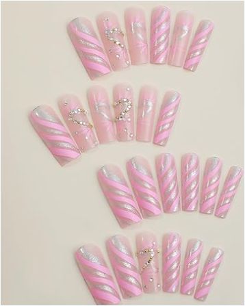 24pcs Glossy artificial fingernails- colorful long artificial fingernails with Glue Attached