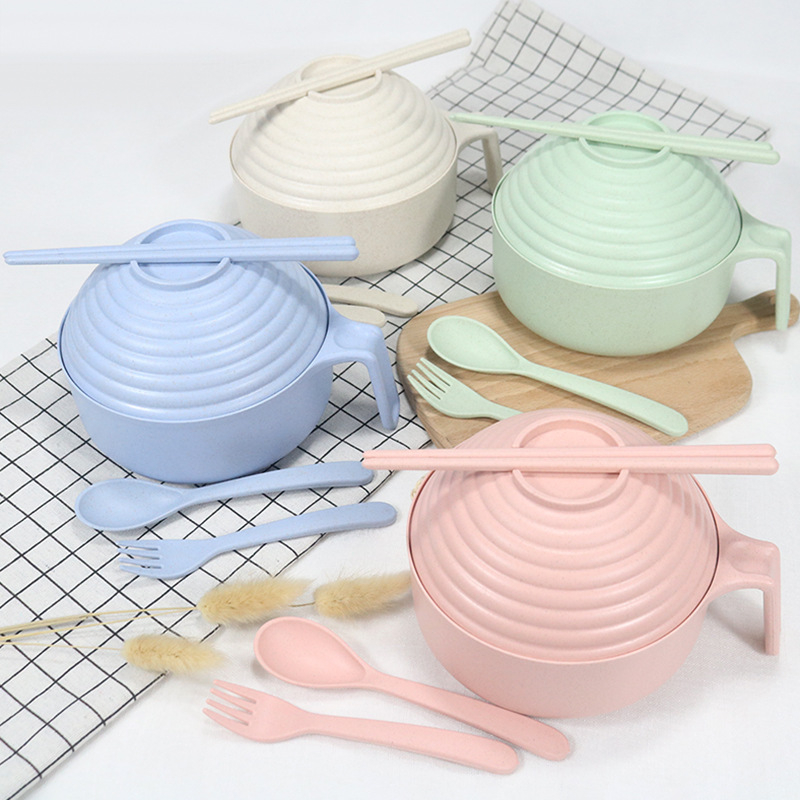 Wheat Straw Bowls, Microwave & Dishwasher Safe Bowl With Handles and Lid, Eco Friendly & Unbreakable- Reusable Cereal Bowls