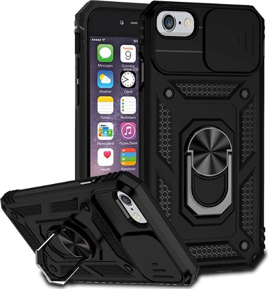 iPhone Case with Slide Camera Cover & Kickstand, Built-in 360 Rotate Ring Stand Magnetic Cover Case for Apple iPhone(Black)