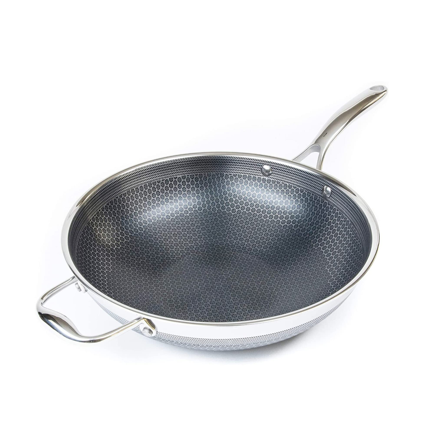 Hybrid Stainless Steel Wok Pan with Stay-Cool Handle - PFOA Free, Dishwasher and Oven Safe, Non Stick, Works with Induction, Ceramic, Electric, and Gas Cooktops