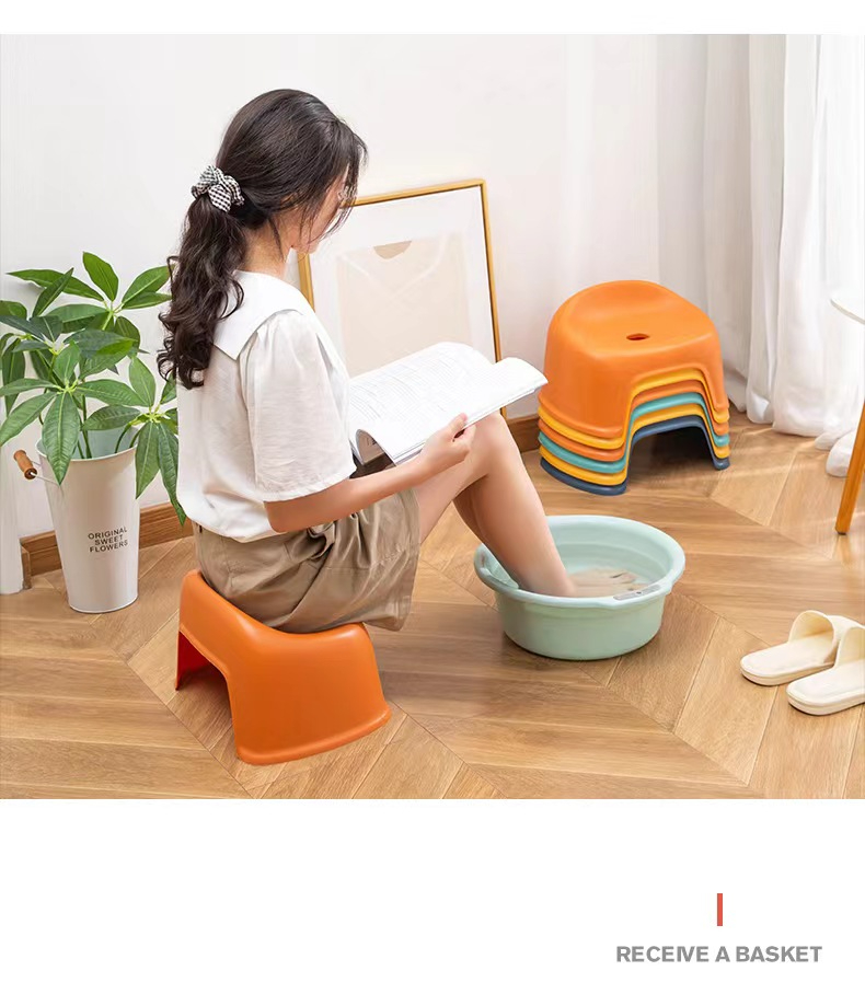 Family simple plastic stool, thickened small bench bathroom non-slip chair