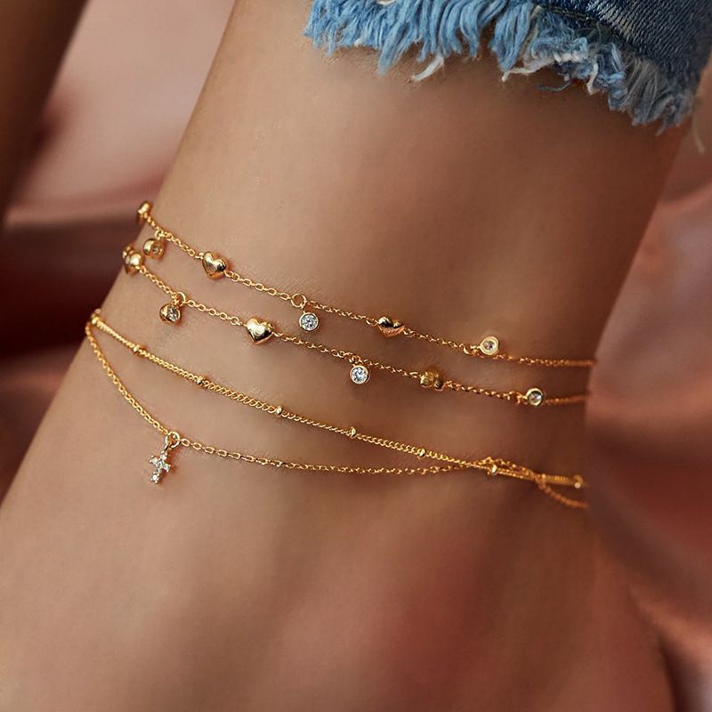 MS169 Women's New Niche Love Chain Anklet Cross Pendant Anklet Set