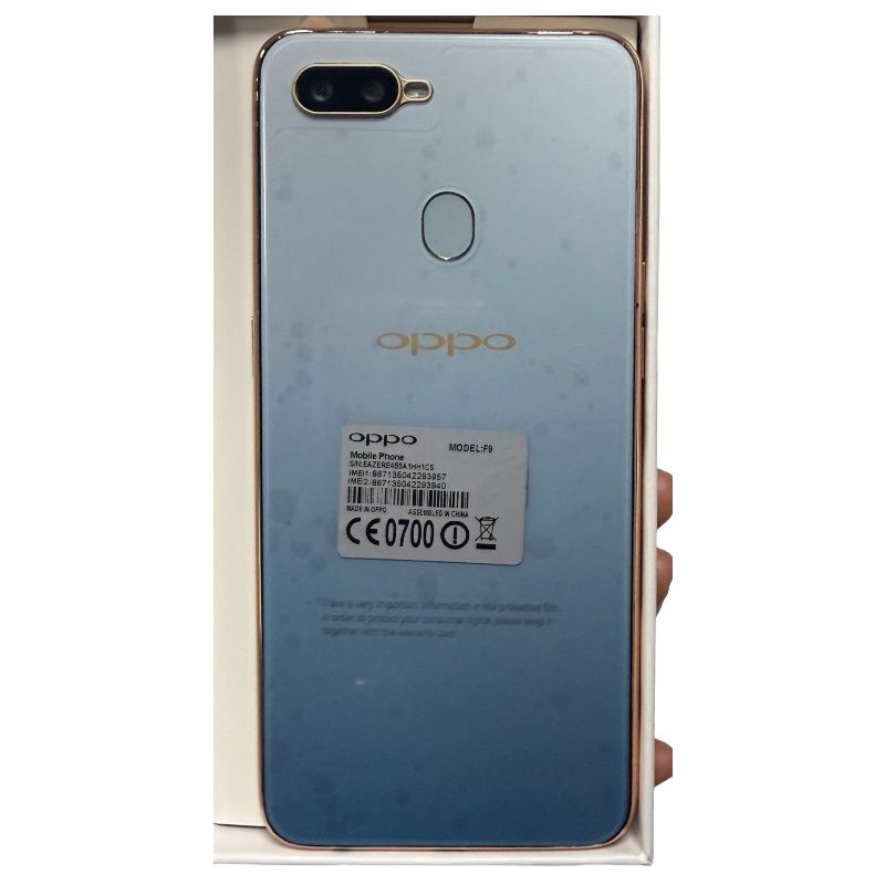 Oppo F9 Refurbished Grade 6.3 inch 6GB RAM Storage 128GB inches 16MP 3500mAh rear fingerprint scanner, facial recognition dual-SIM smartphoneBlue