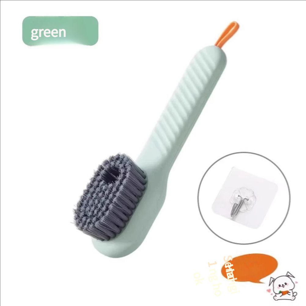 Adding liquid to shoes, brushing shoes, and using a household pressure type brush to dispense liquid without damaging the shoes. Adding liquid to shoes and using a shoe brushgreen(with hooks included)