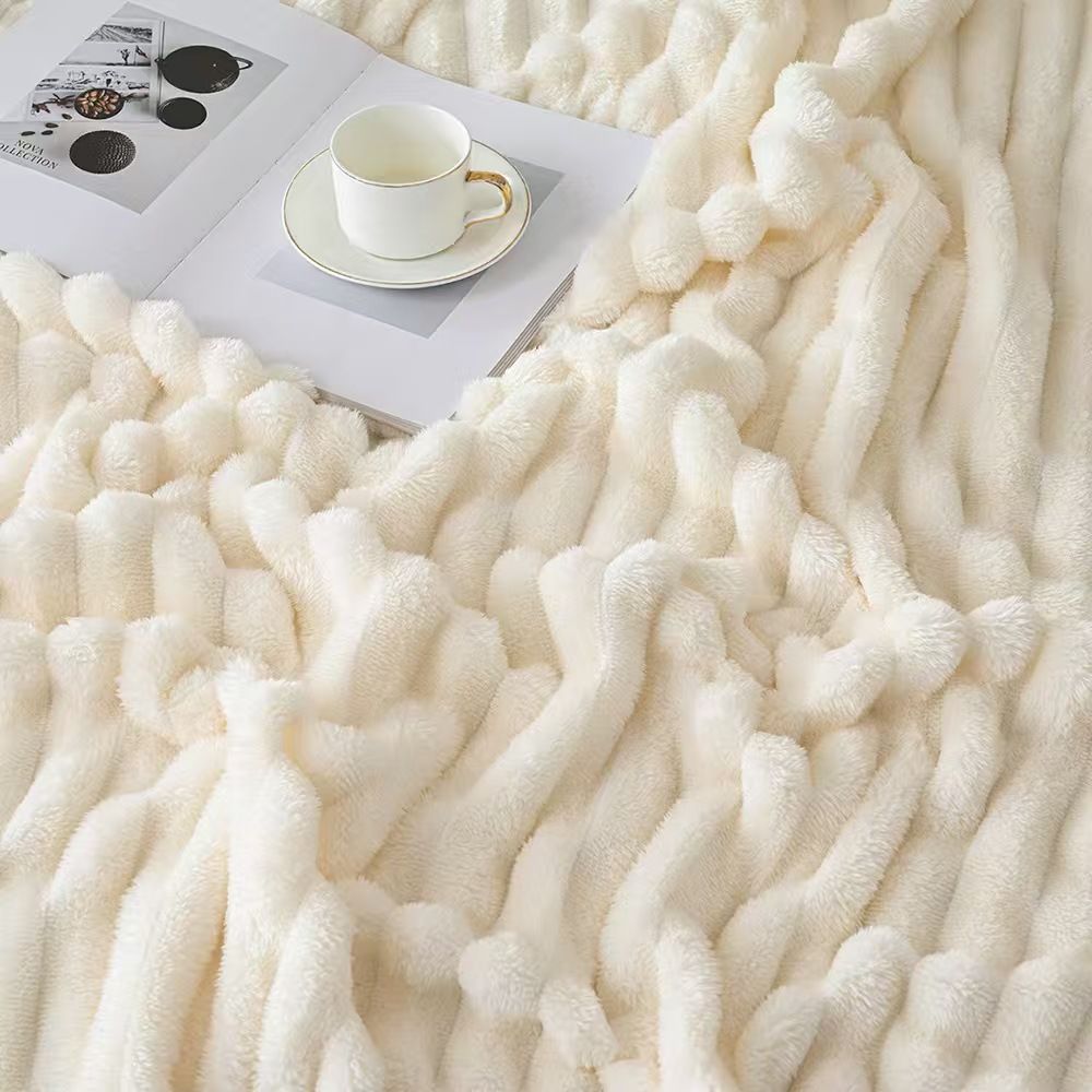 White Throw Blanket for Couch - GentleSoft Cozy Soft Blankets for Women, Cute Small Rabbit Fur Fabric Throws for Girls, Off White, 150*200cm