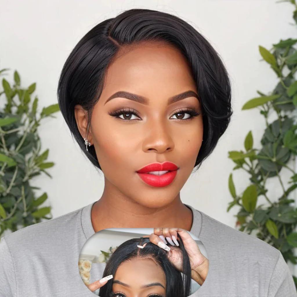 Highlight Human Hair pixie Wigs 13*4 Closure HD Lace Front Wigs Human Hair For Women 8 Inch