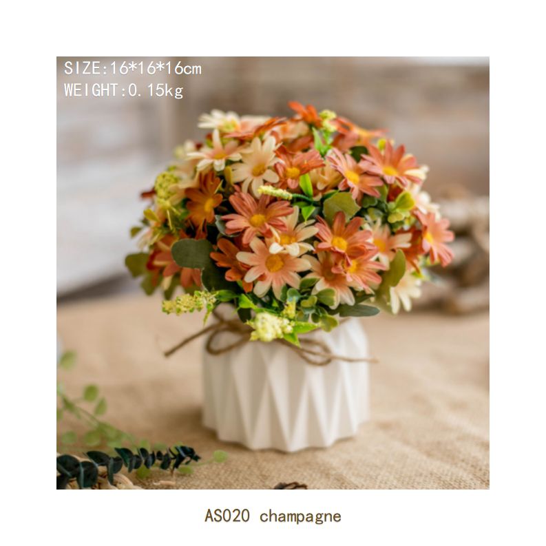Korean chrysanthemum set ceramic hemp rope vase artificial flower silk flower pastoral floral ornaments living room dining room dining table hotel wedding church venue funeral ceiling road layout home decoration flower arrangement hand-held flowers photography props flowerpotAS020 champagne