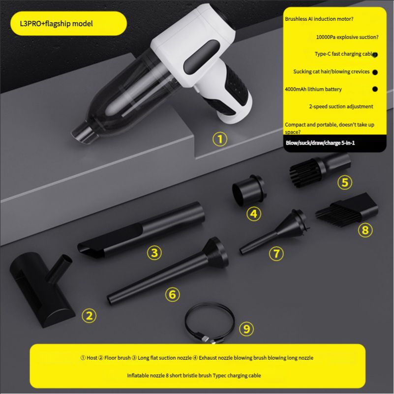 Car vacuum cleaner with super strong suction power, wireless handheld small portable vacuum cleaner for cars, suction and blowing in one