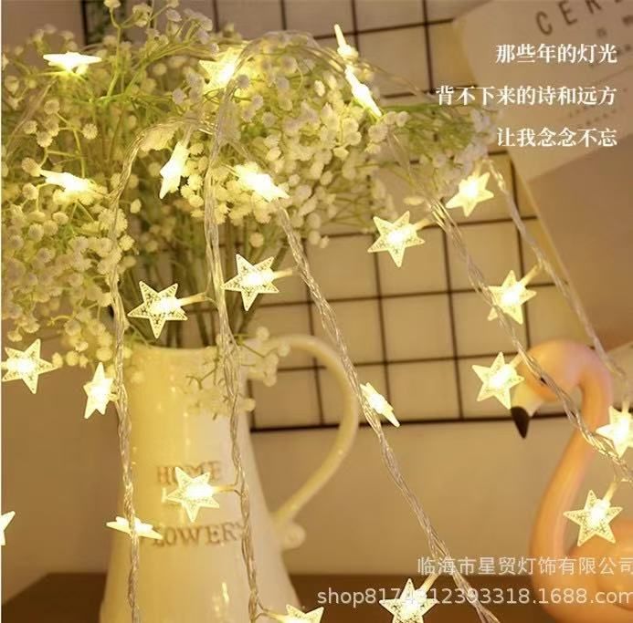 33m 20 LEDs Battery Operated String Lights LED star lights, atmosphere lights, camping lights, ball lights, Christmas birthday decorations, bedroom decorative lights.Star(Warm White)
