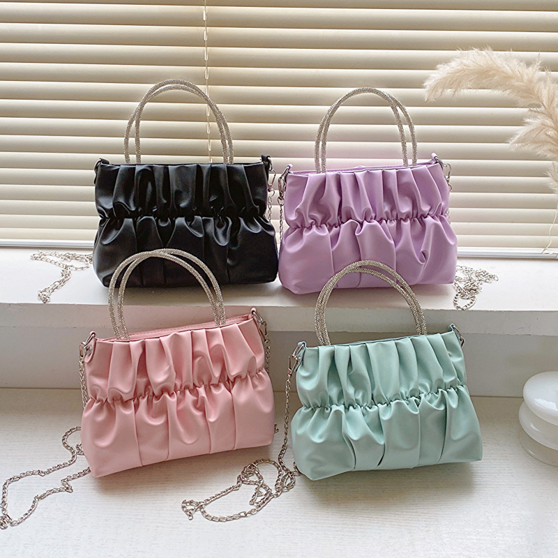 37008 Versatile Summer New Women's Folding Cloud Handbag Rhinestones With Chain Strap Messenger Bag