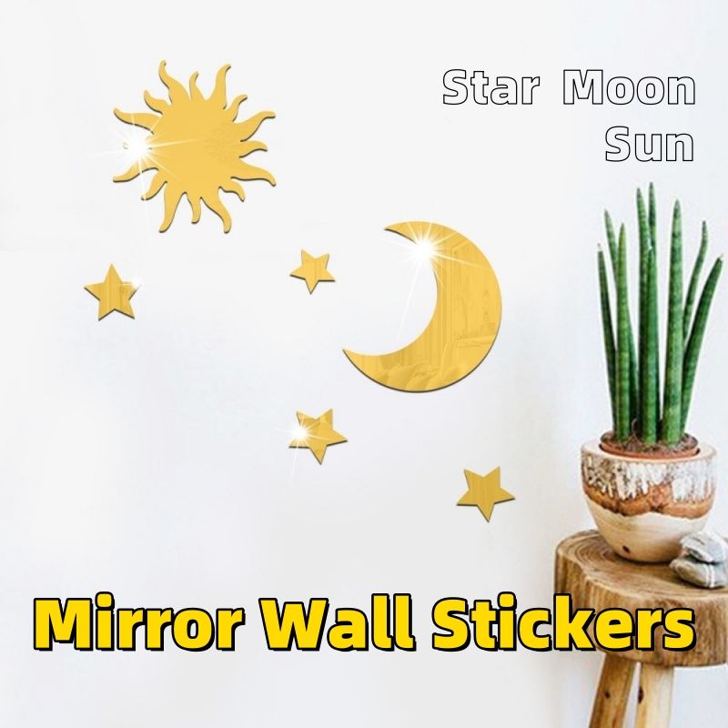 Star Moon Sun Combination Mirror Wall Stickers, Acrylic Three Dimensional Self Adhesive,sticker DIY Bedroom Living Room Mirror Wall Stickers