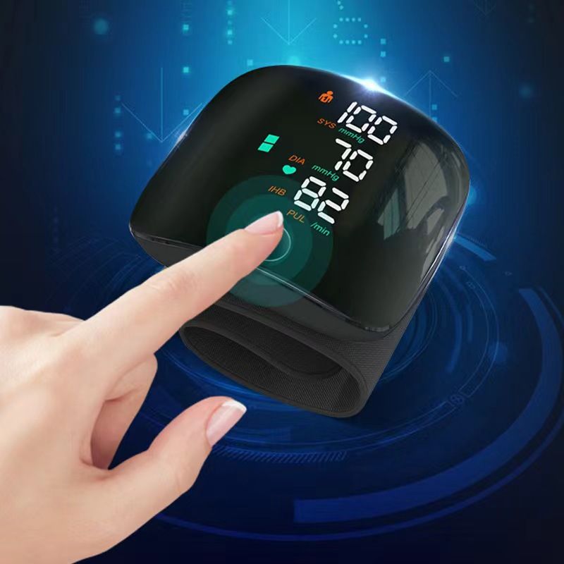 Wrist Type Electronic Blood Pressure Monitor, Fully Automatic Intelligent BP Measuring Device, Rechargeable Touch Control Blood Pressure Tester
