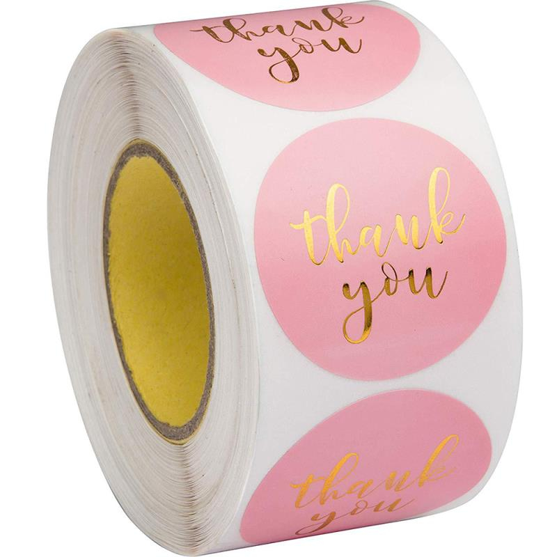 Pink Paper Label Stickers Gold Thank You Sticker Scrapbooking 500pcs for Wedding Gift Card Business Packaging Stationery Sticker