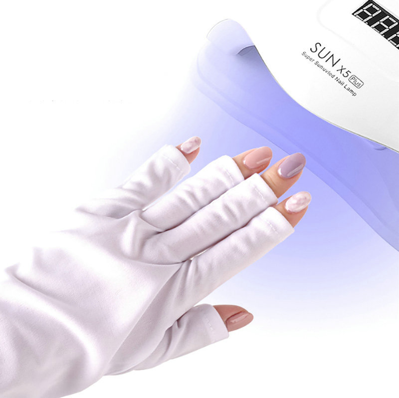 UV Glove for Nail Lamp, Manicures Anti Block UV Ray Fingerless Glove for Girl Women