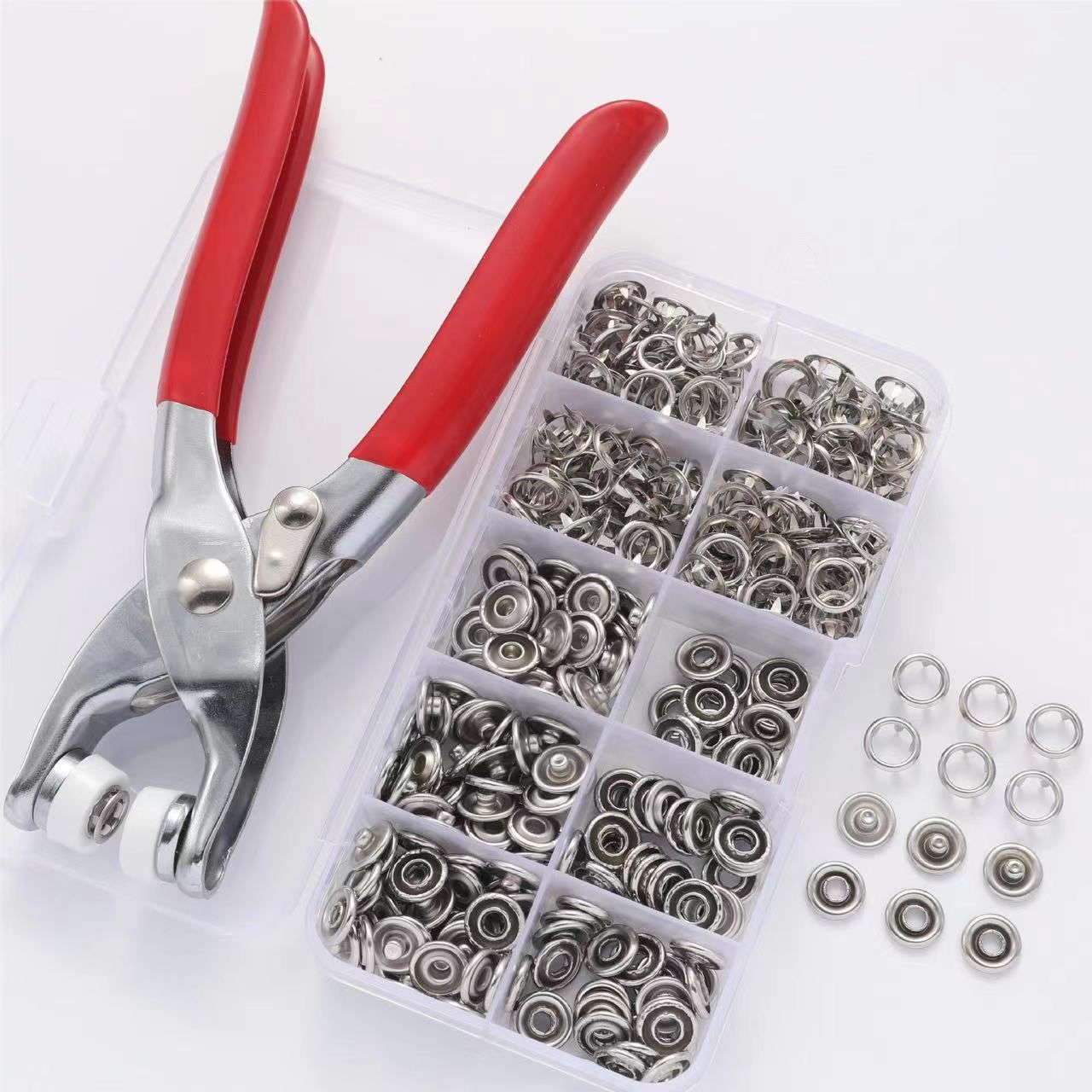 200 Sets 9.5mm Metal Prong Snaps Buttons with Fastener Pliers Press Tool Kit For Sewing and Leather and Craft