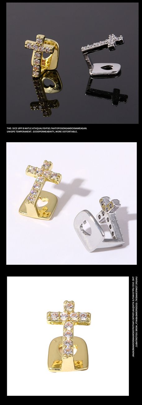 Cross copper micro-inlaid zircon single hip-hop braces teeth grillz teeth decoration trendy tooth decoration hip-hop teeth grillz tooth grillz