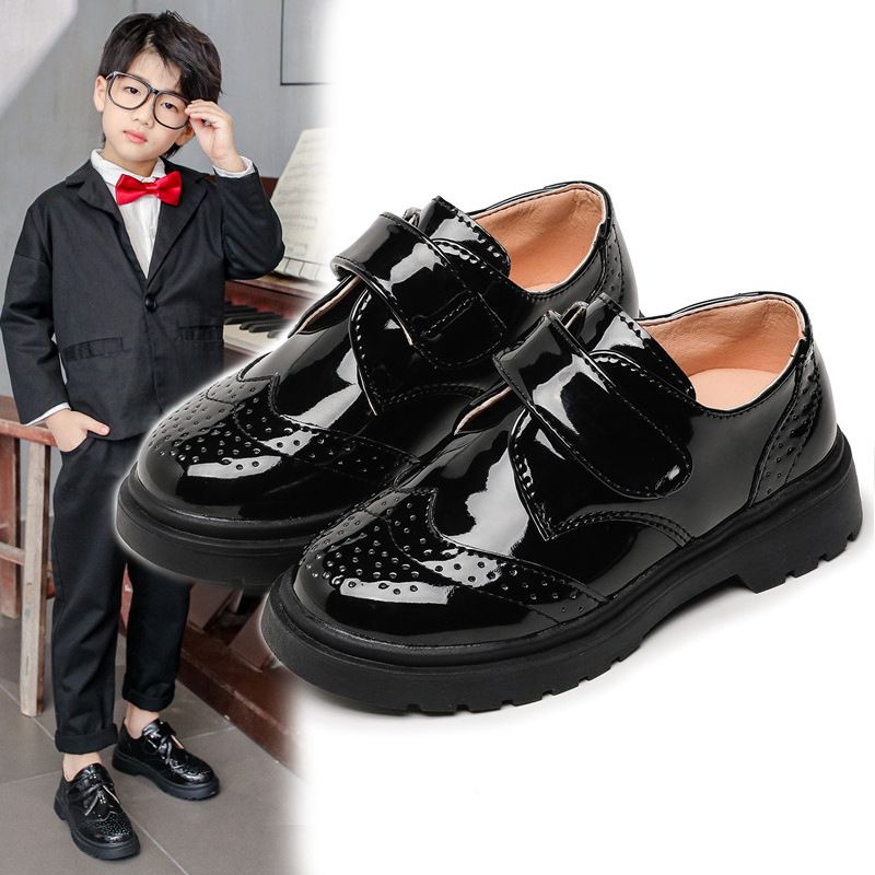 Children's shoes Boy's shoes Spring and Autumn 2024 new Korean version of English black soft soled primary school students show shoes on campus