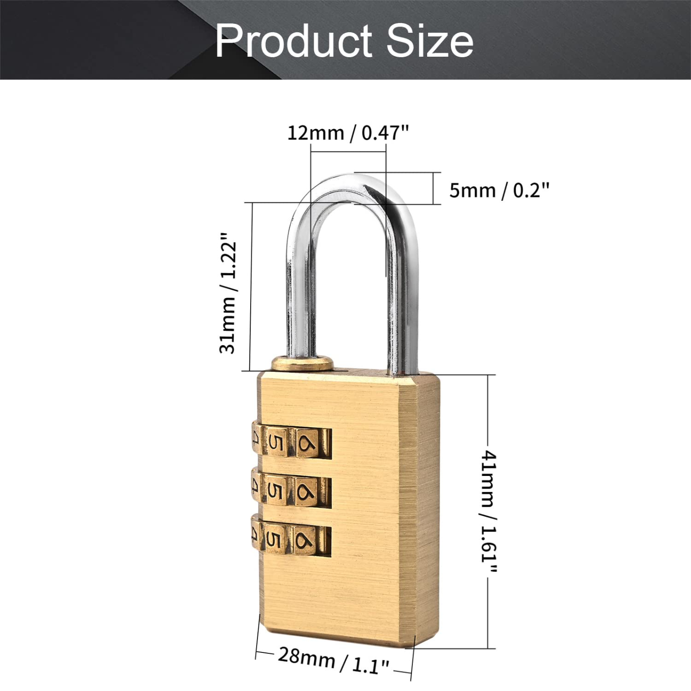4 Digit Combination Padlock, 5mm Shackle 28mm Body Width, Brass Lock Weatherproof Fence Gate Gym Locker Lock for Travel Outdoor