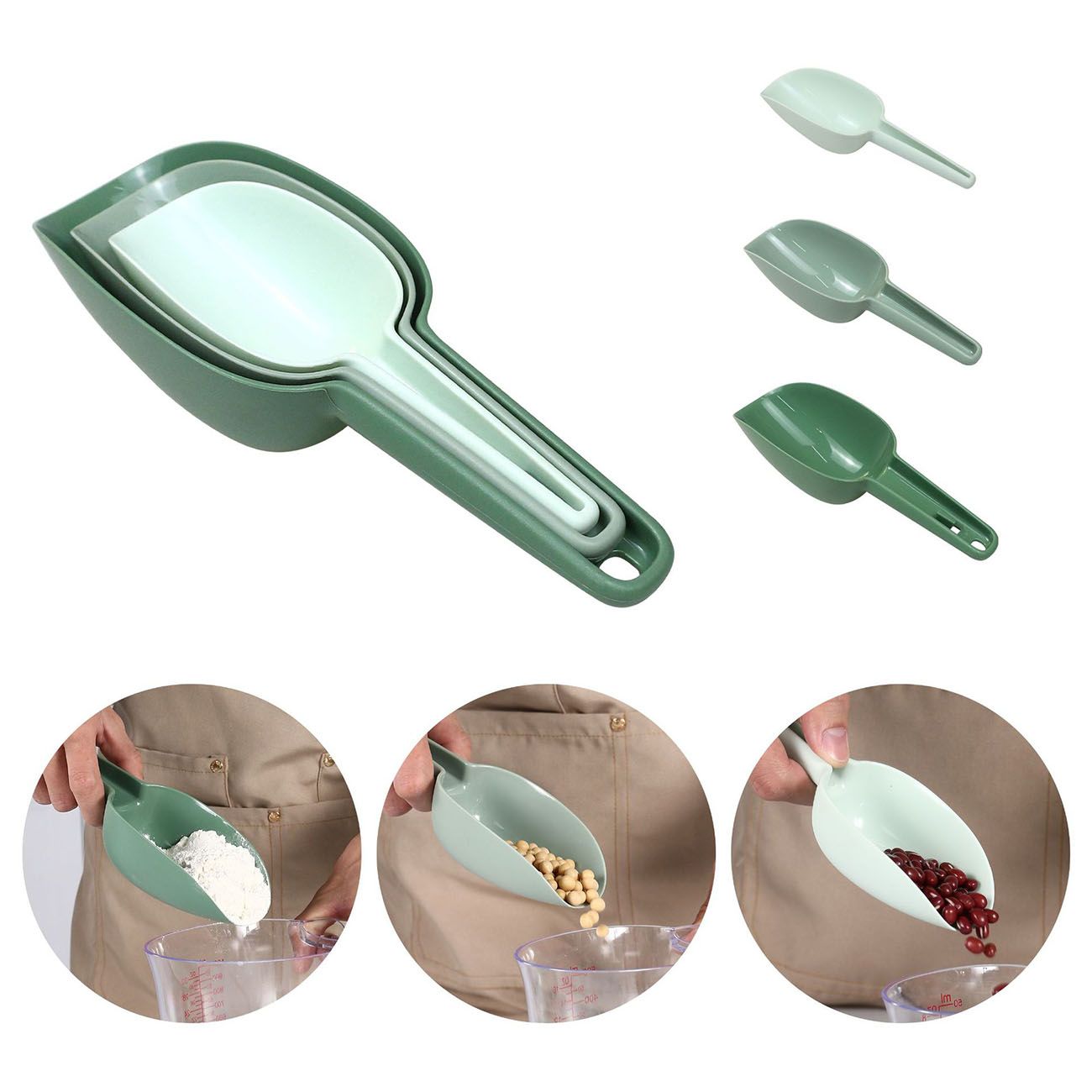 KM-1009 3 pieces Kitchen Accessories Plastic Cooking Baking Food Ice Flour Powder Shovel Scoop