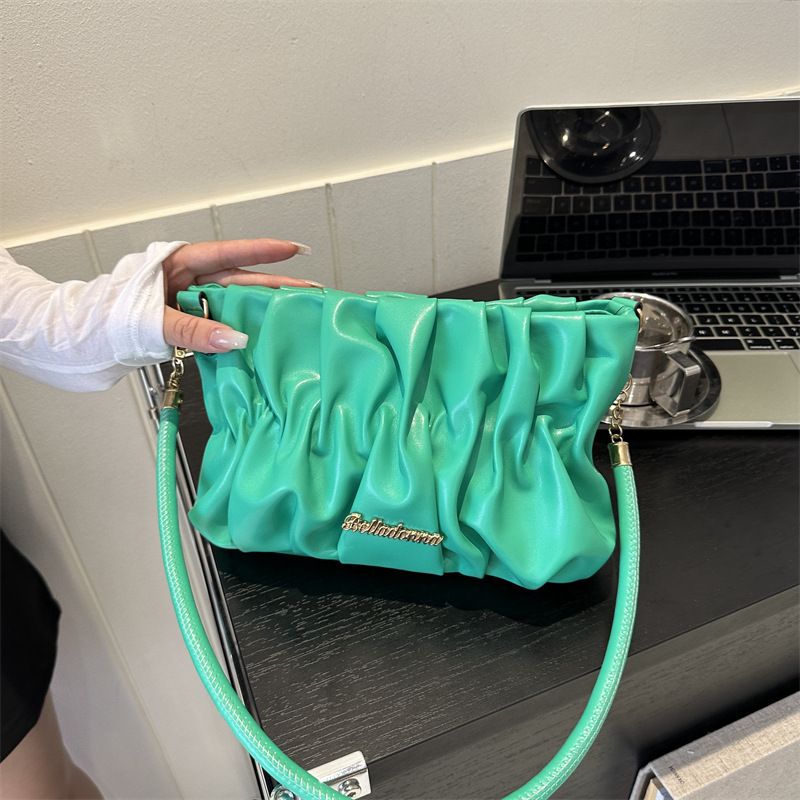 Women's New Niche Wrinkle Shoulder Bag, Solid Color Soft Shoulder Bag
