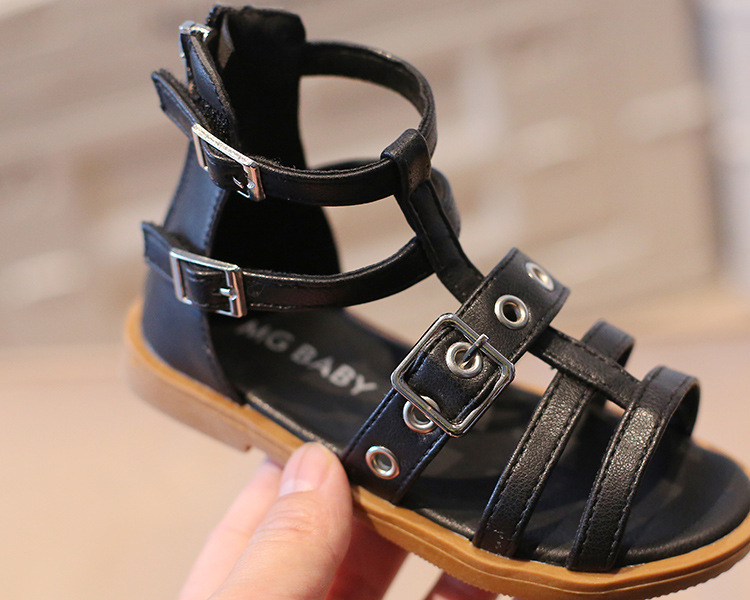 Women Girls Roman Shoes Open-toe Buckle Flat Casual Soft Bottom Sandals High Top Children's Beach Shoes
