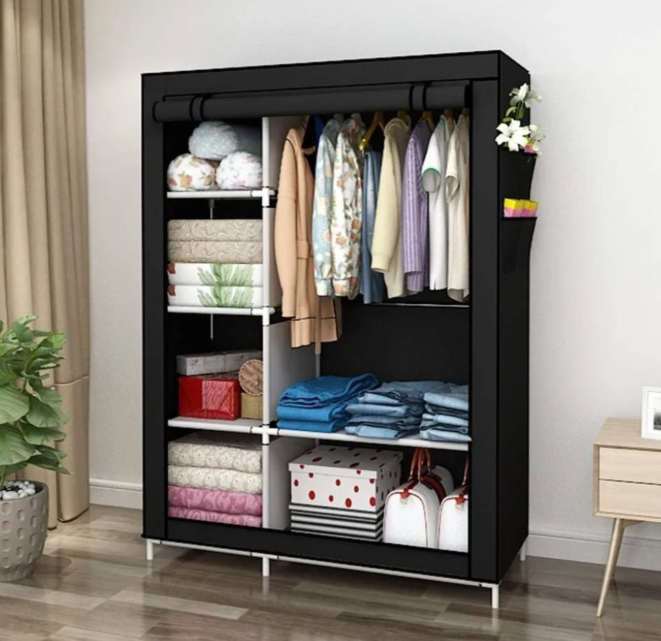 Portable Simple Practical Steel Pipe Dust Proof Cloth wardrobe non woven wardrobe closet-black/coffee