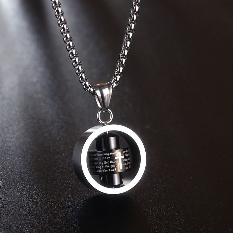 Rotating letter pillar necklace, hip-hop personalized cross couple versatile pendant necklace
