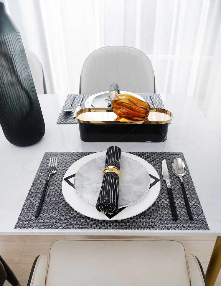 Createshao PVC Woven Encrypted Thickened Rectangular Teslin Placemat Waterproof Non-Slip Table Mat Simple Tablemats