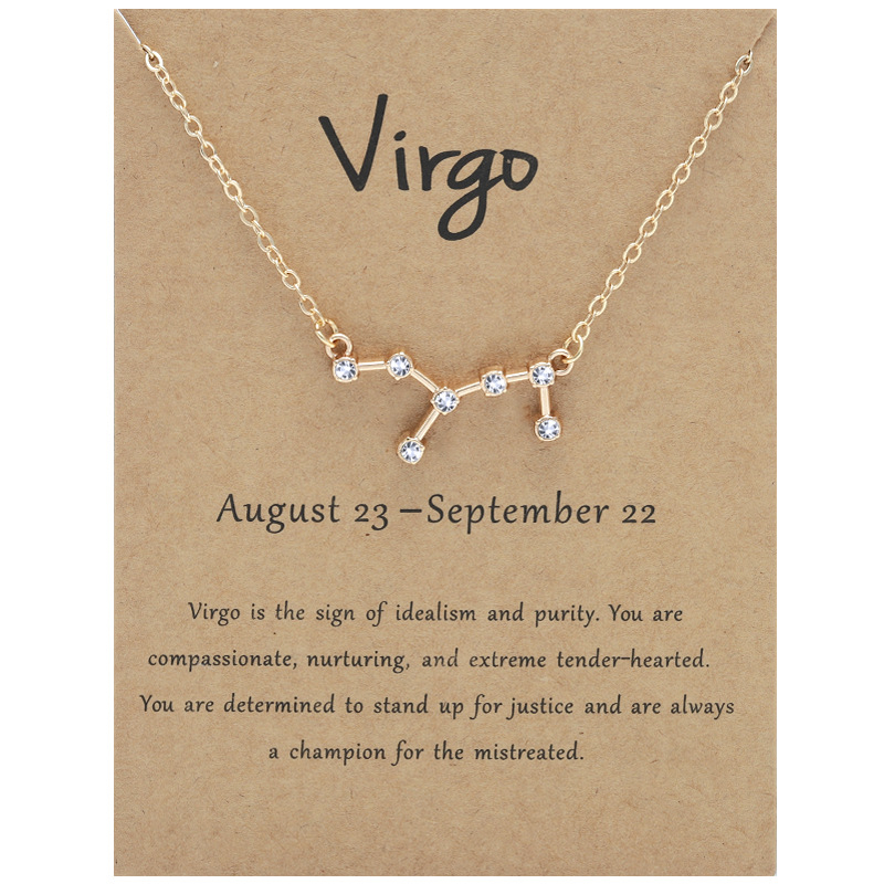 Netflix 12 zodiac signs with diamonds necklace ins brown card rhinestone collarbone chain