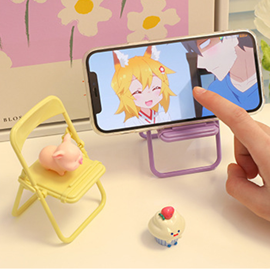 New Foldable Mobile Phone Bracket, Small Chair Mobile Phone Bracket, Macaron Color Can Be Decorated Desktop Niche Storage Bracket. Mobile Phone Rack, Storage Rack