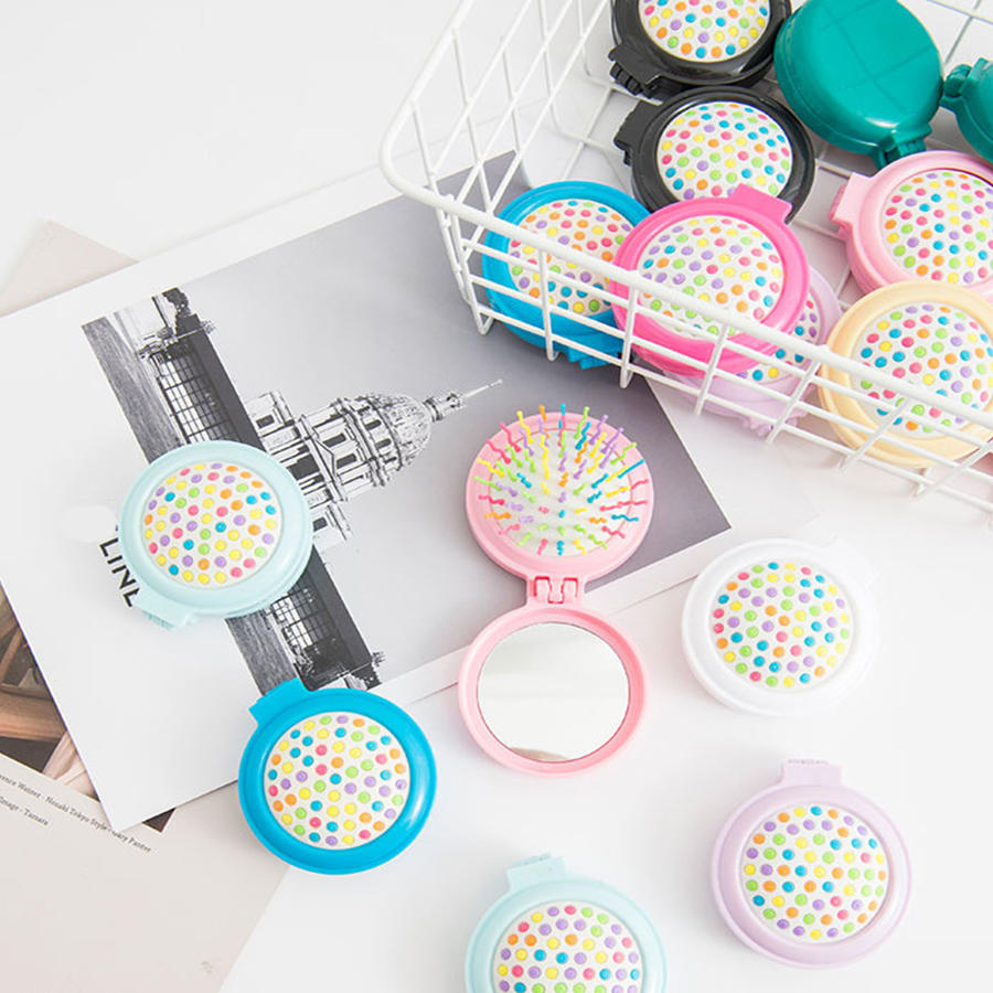 Candy Color Folding Comb Portable Solid Color Portable Makeup Mirror Airbag Comb Anti-static Massage Rainbow Comb