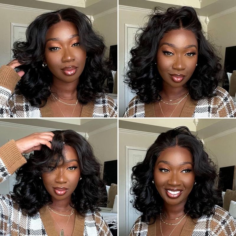 Wigs European and American women's lace front wigs black middle-parted short curly hair big waves synthetic headpiece