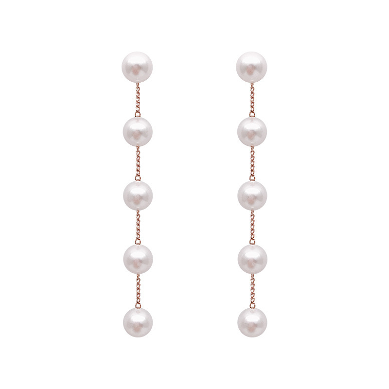 s3565-d women's long pearl earrings, pearl chain, tassel girl stud earrings simple design matching/dating/partying
