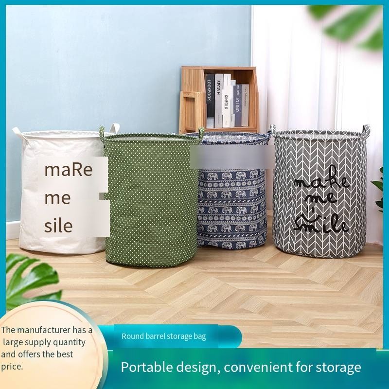 Cotton Linen Foldable Laundry Basket with Dual Carry Handles, Large Capacity Round Waterproof Fabric Storage Hamper, 2 Size Specifications Multicolor Printed Clothes Toy Sundries Storage Bin, Collapsible Portable Organizer for Bedroom Bathroom Household Daily Storage