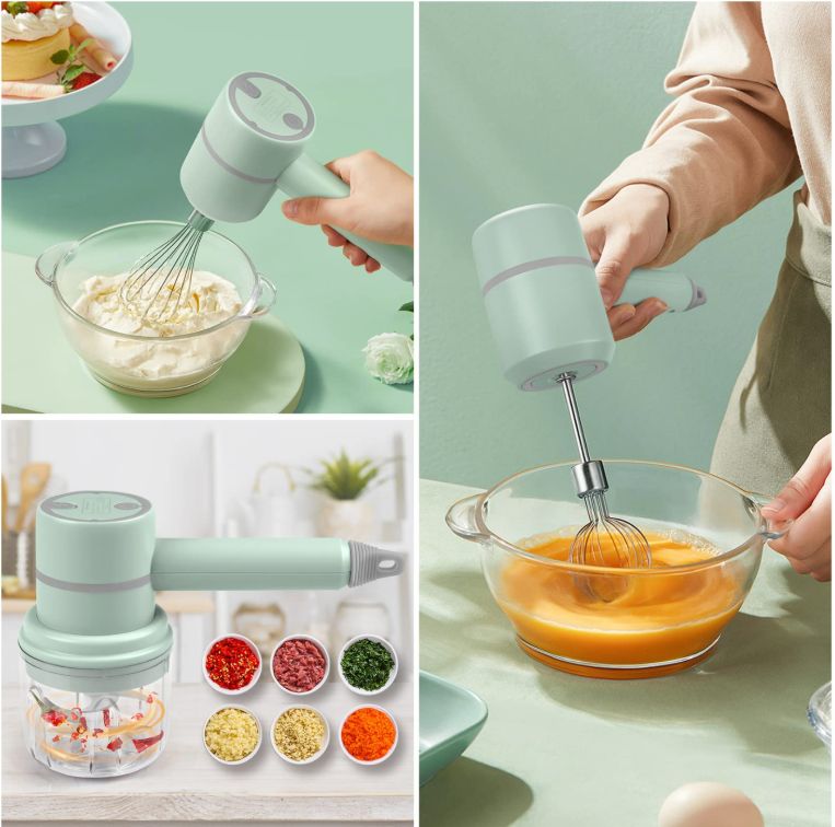 Electric Garlic Chopper, 3 in 1 Wireless Garlic Chopper Portable Hand Mixer USB Rechargeable, 3-Speed Adjustable Electric Whisk Cordless Handheld Mixer for Egg Beater, Baking & Cooking
